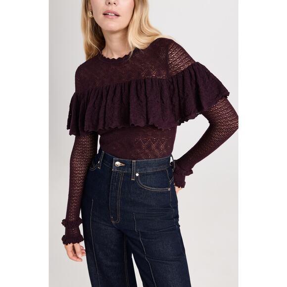 Ulla Johnson Sweaters - Ulla Johnson 'Augustina' Black Long Sleeve Ruffle Trim Pullover Size S - NWT